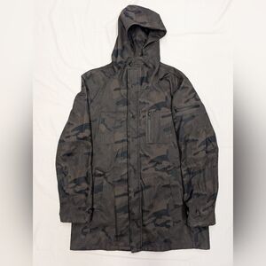 John Varvatos Black and Gray Camo Hooded Anorak Jacket